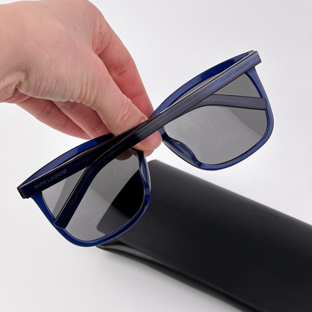 Saint Laurent SL116K Square Sunglasses – Blue Frame Silver Lenses | Model 003 - Picture 2 of 9